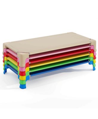 6 Pack Stackable Daycare Cots with Easy Lift Corners Heavy-Duty Metal Frame Kids