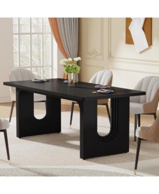 71" inch Wood Pedestal Base, Rectangular Long Modern Dining Table