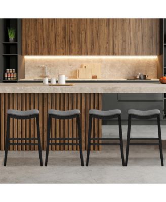 Set of 4 Saddle Bar Stools Bar Height Kitchen Chairs w/ Rubber Wood Legs