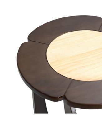 16.9" Round Dark Pine Wood Side Table with Petal Design – End Table