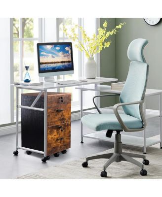 2-Drawer Rolling Wood File Cabinet with Lock