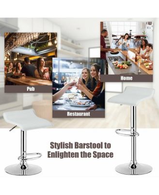 Set of 4 Swivel Bar Stool PU Leather Adjustable Kitchen Counter Bar Chair White