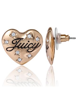 Crystal-Embellished Heart Stud Earrings with Iconic Logo Design