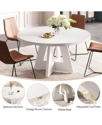 47" Round Wood Dining Table – Farmhouse Kitchen Table for 4 with Wooden Top and Legs