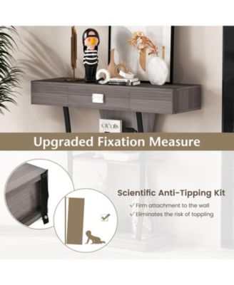 Console Table with Drawer and 2-Tier Shelves for Entryway Living Room