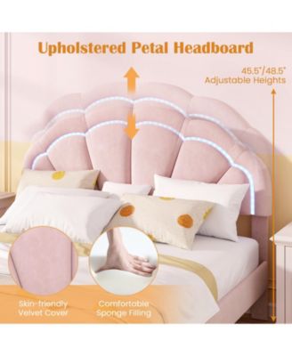 Queen Size Upholstered LED Bed Frame with Adjustable Flower Headboard and Metal Support Legs