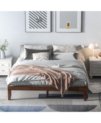 14-Inch King Size Rubber Wood Platform Bed Frame with Wooden Slat Support