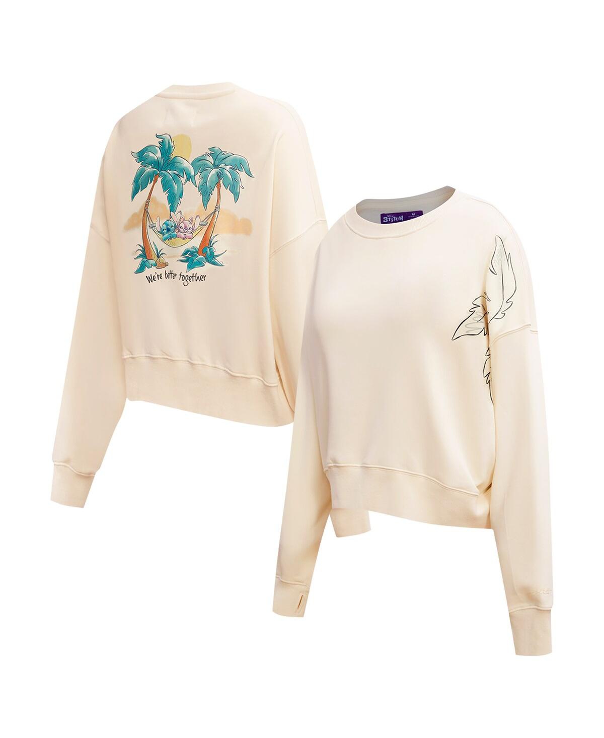 Freeze Max Women's Cream Lilo And Stitch We're Better Together Loose Fit Cropped Pullover Sweatshirt In Cream