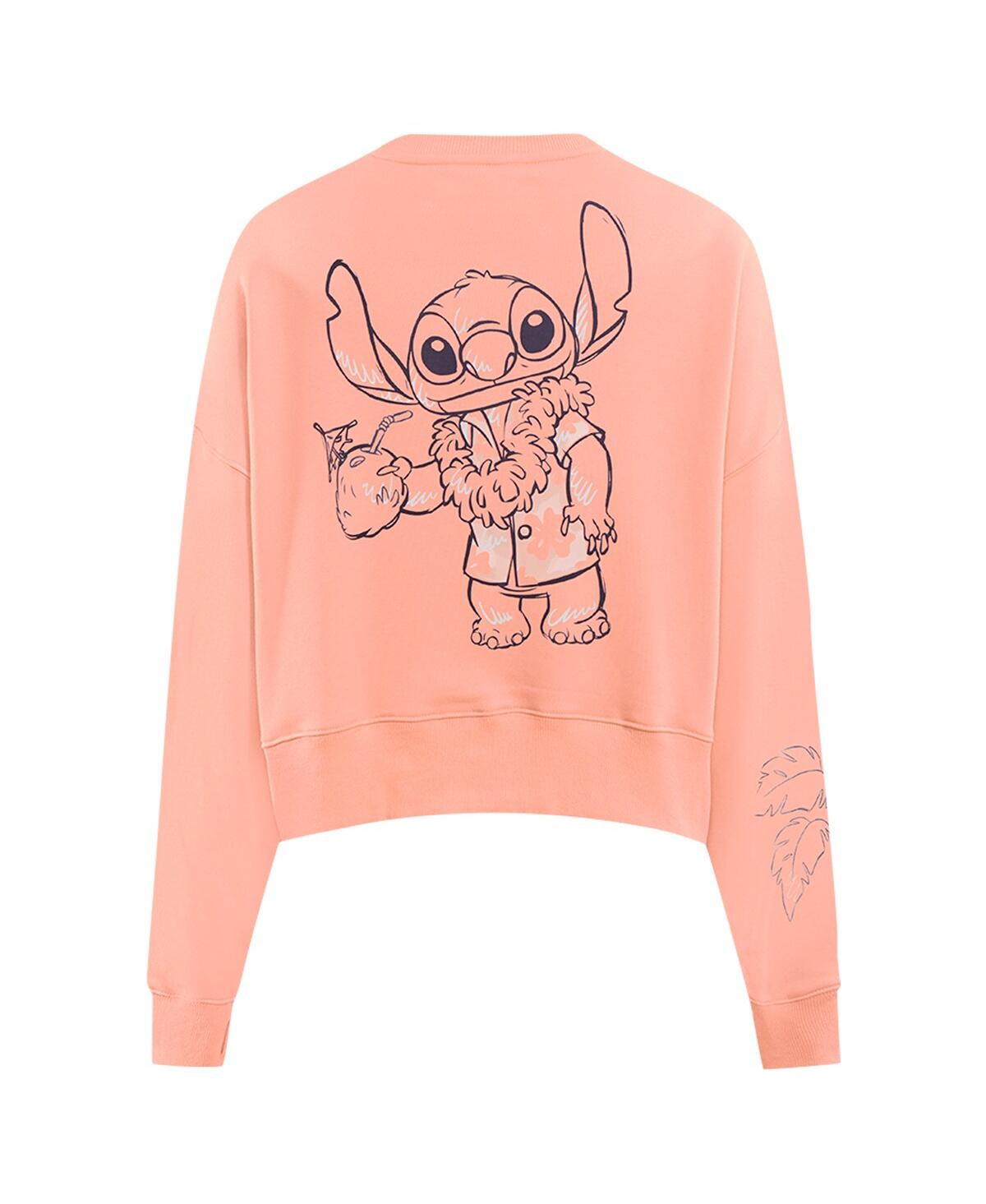 Freeze Max Women's Light Pink Lilo And Stitch Vacation Loose Fit Cropped Pullover Sweatshirt In Light Pink
