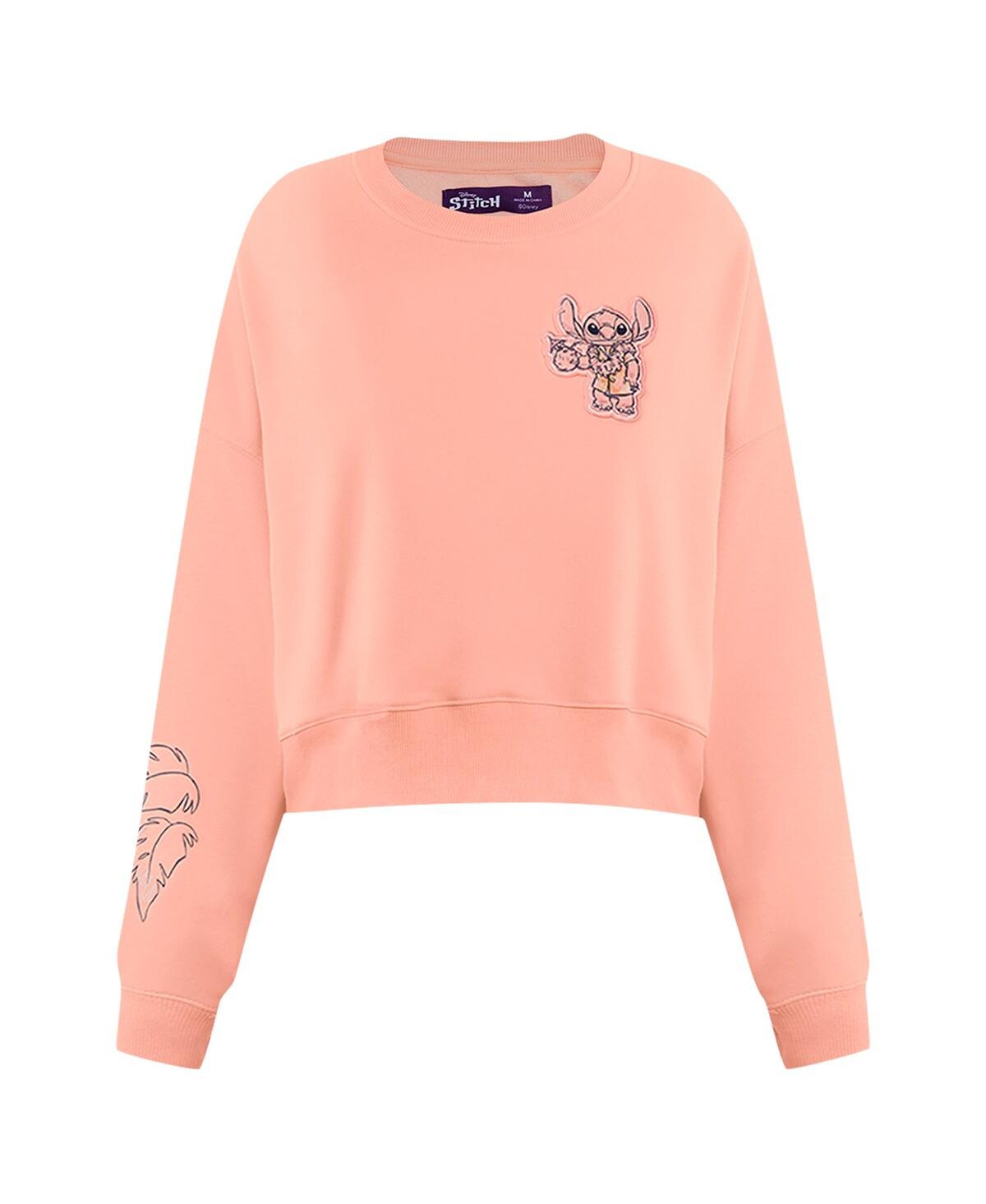 Freeze Max Women's Light Pink Lilo And Stitch Vacation Loose Fit Cropped Pullover Sweatshirt In Light Pink