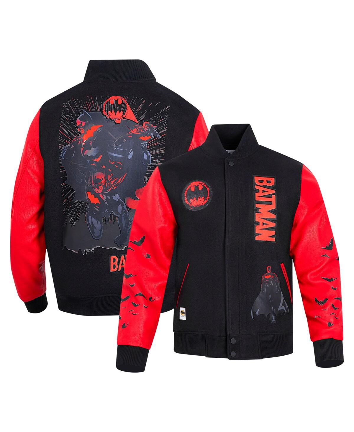 Freeze Max Men's Black/Red Batman Comics Signal Full-Zip Varsity Jacket - Black, Red