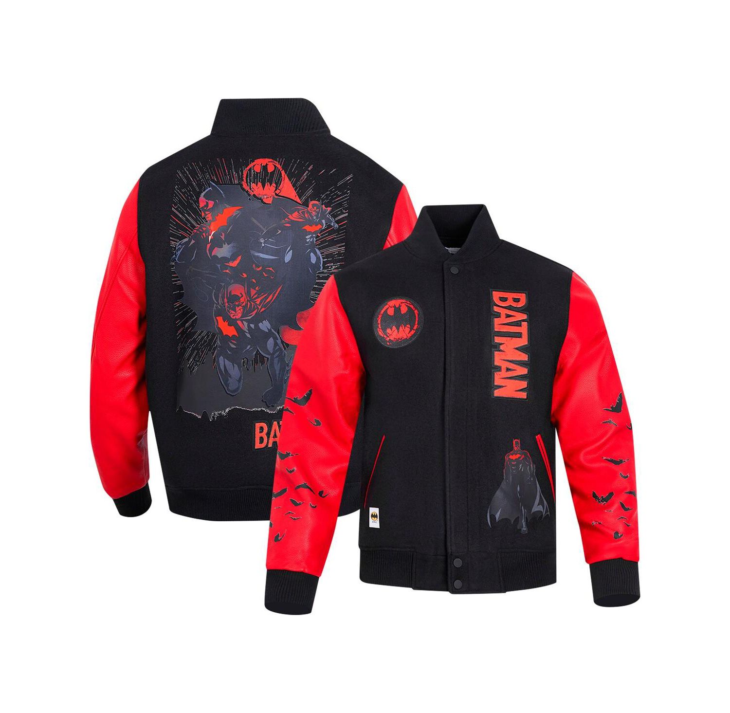 Men's Black/Red Batman Comics Signal Full-Zip Varsity Jacket
