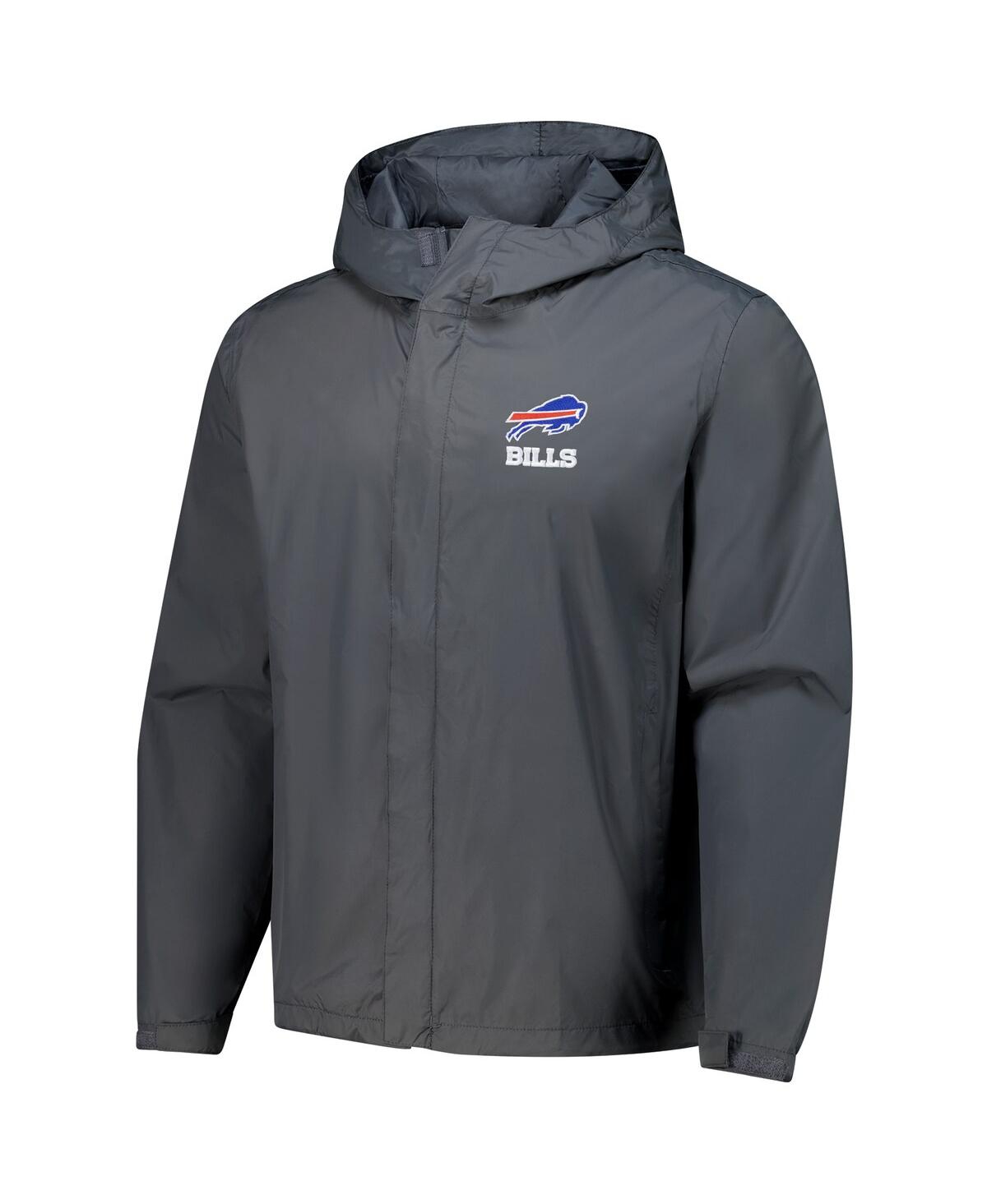 DUNBROOKE MEN'S GRAPHITE BUFFALO BILLS TROPIC WATERPROOF PACKABLE FULL-ZIP HOODIE JACKET 