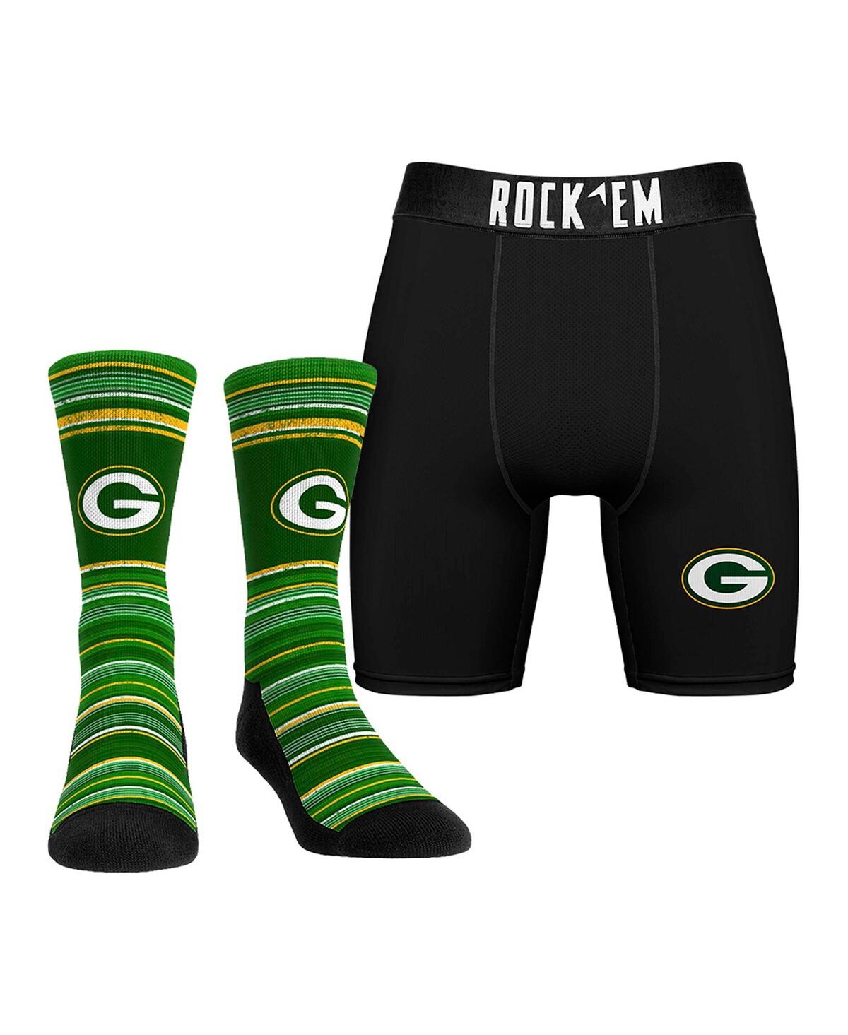 Men's Green Bay Packers Primary Crew Socks Boxer Briefs Combo Pack