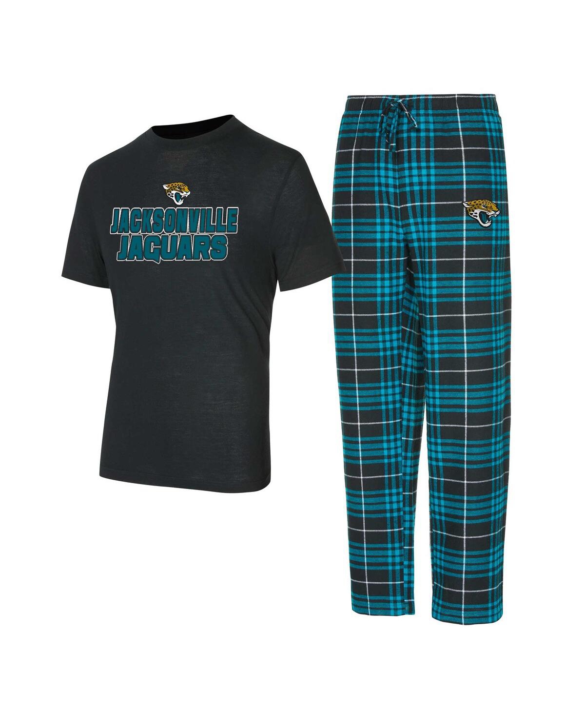 Concepts Sport Men's Black/teal Jacksonville Jaguars Vector T-shirt Flannel Pants Sleep Set In Black,teal