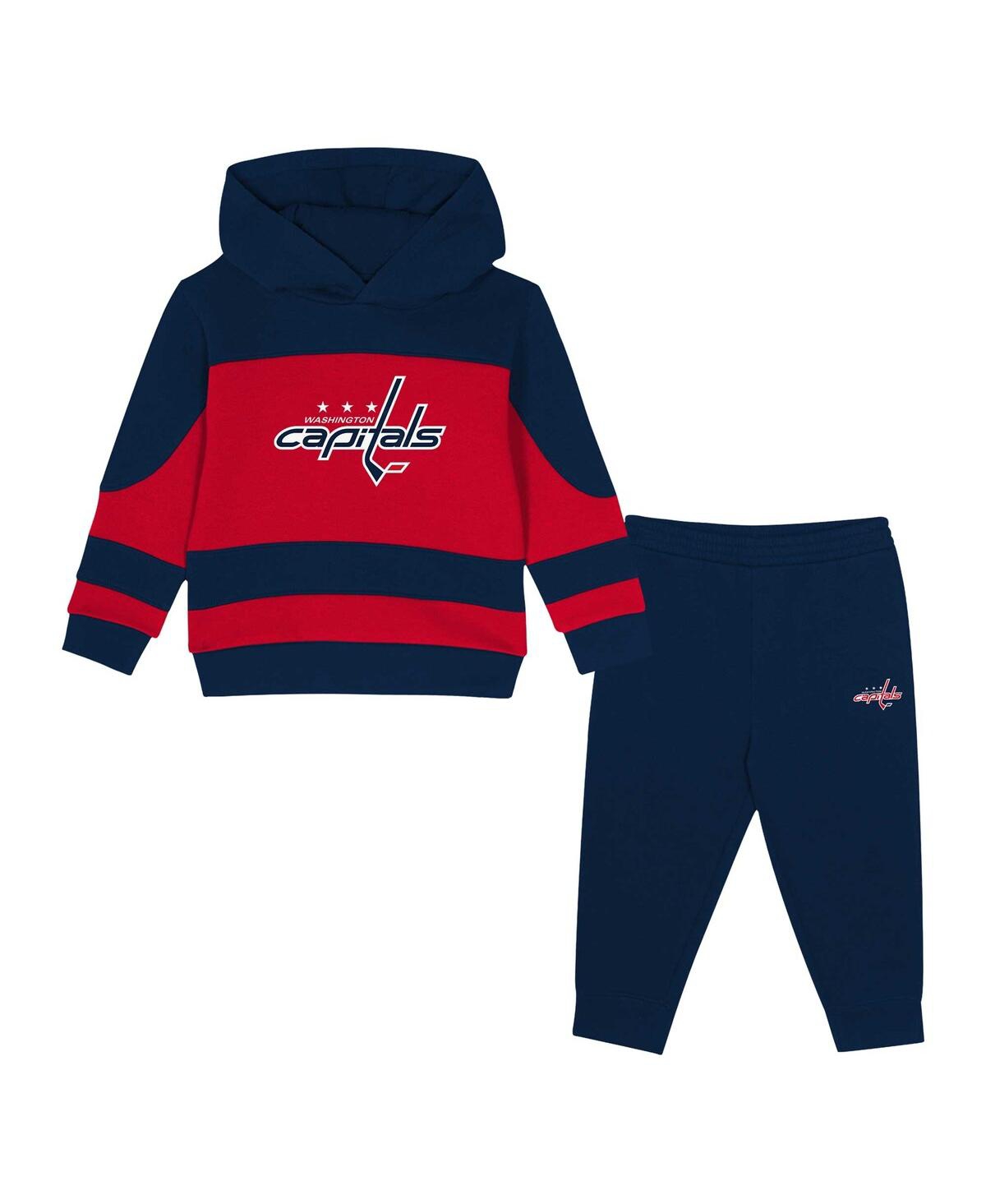 Outerstuff Toddler Navy/red Washington Capitals Puck Hero Fleece Hoodie And Sweatpants Set In Navy,red