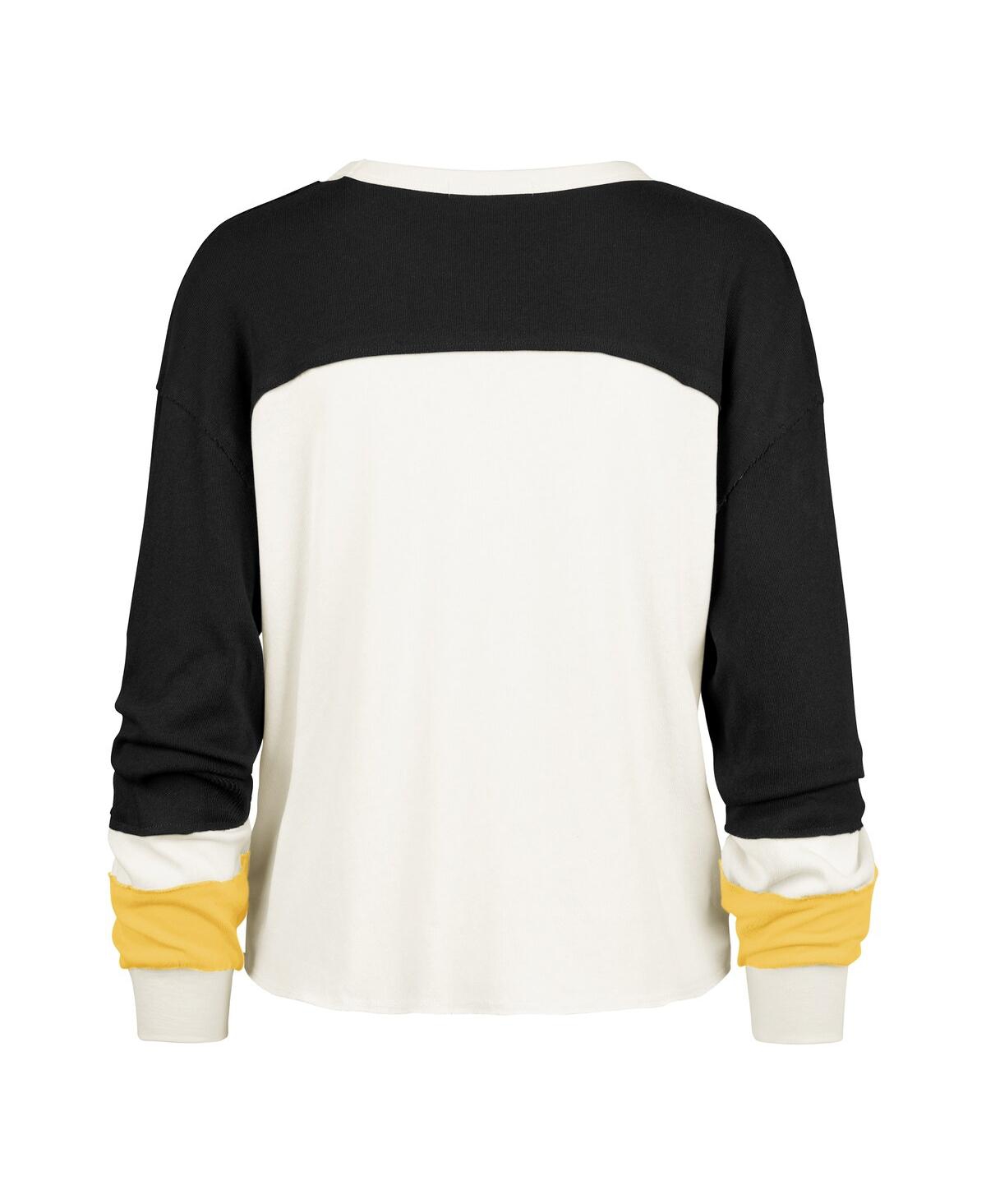47 BRAND WOMEN'S CREAM PITTSBURGH STEELERS DOUBLE HEADER CURVE TONI LONG SLEEVE T-SHIRT 