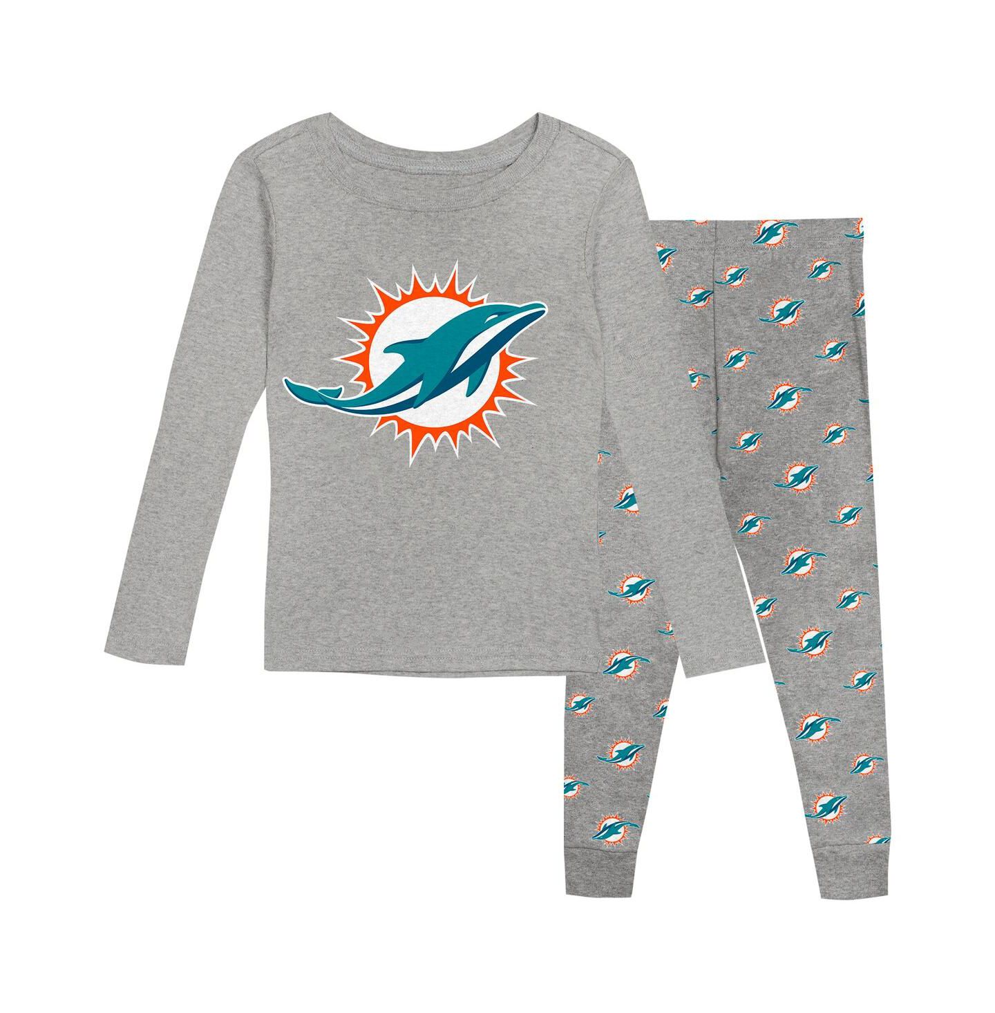 Детские пижамы Outerstuff Preschool Heather Gray Miami Dolphins Long Sleeve T-Shirt and Pants Sleep Set — фото 1