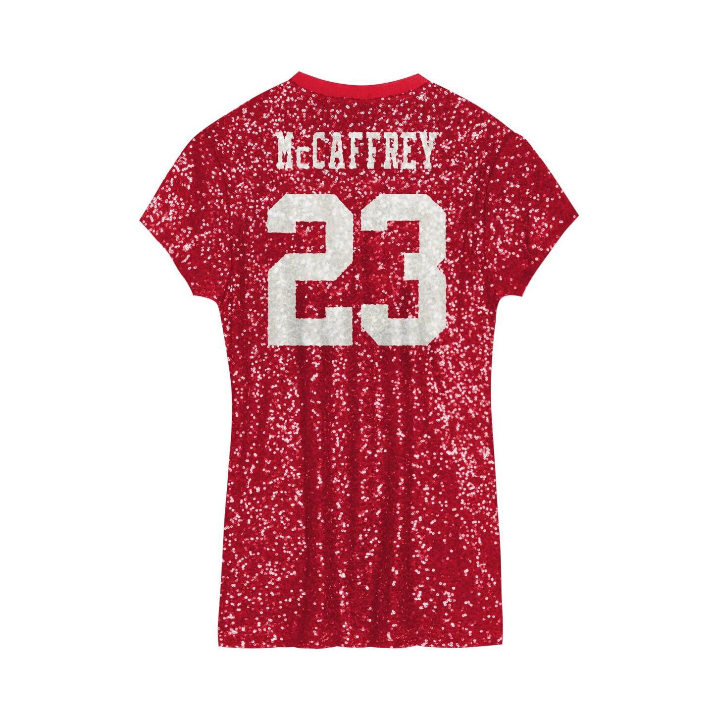 Платье Outerstuff Christian McCaffrey Scarlet San Francisco 49ers Sequin Player Name & Number V-Neck Dress для девочек — фото 2
