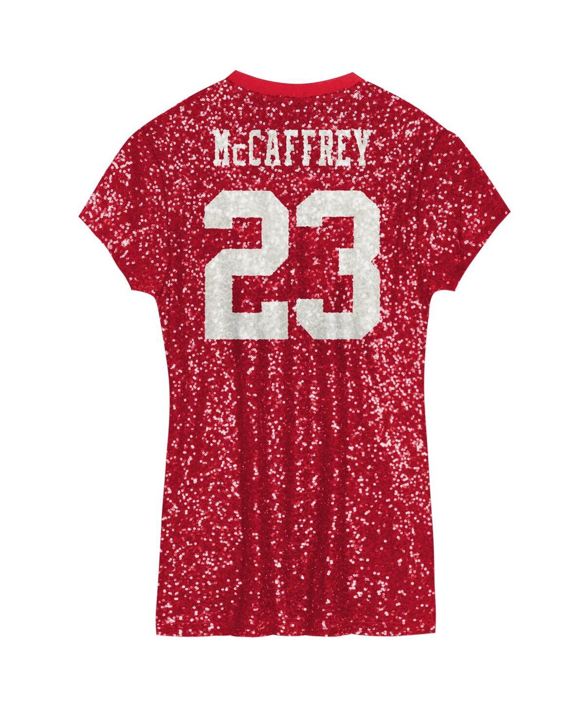 Outerstuff Big Girls Christian Mccaffrey Scarlet San Francisco 49ers Sequin Player Name Number V-neck Dress In Scarlet