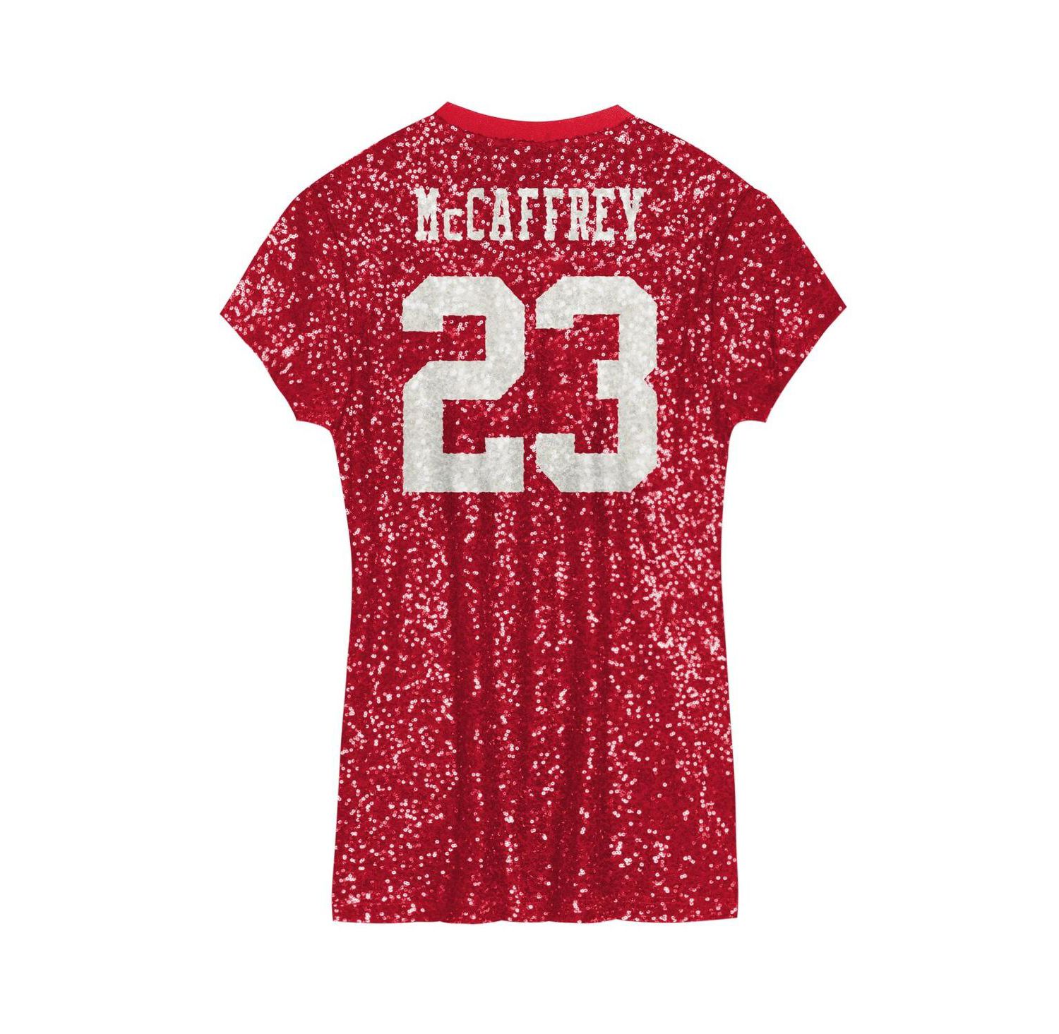 Big Girls Christian McCaffrey Scarlet San Francisco 49ers Sequin Player Name & Number V-Neck Dress