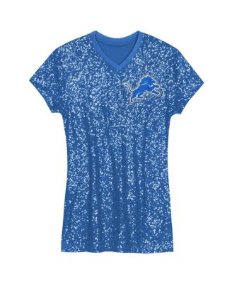 Big Girls&nbsp;Aidan Hutchinson Blue Detroit Lions Sequin Player Name Number V-Neck Dress