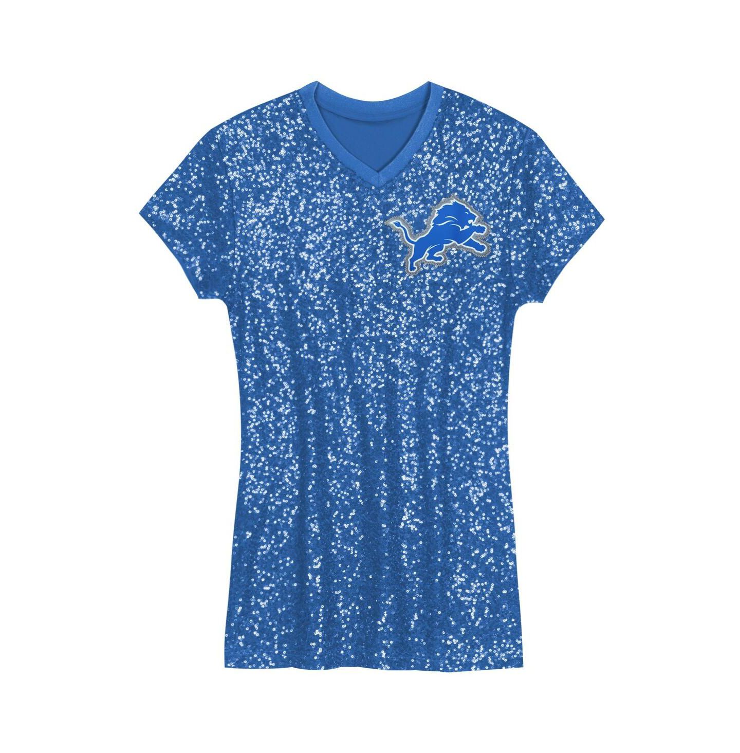 Платье Outerstuff Aidan Hutchinson Blue Detroit Lions Sequin Player Name & Number V-Neck Dress для девочек — фото 2