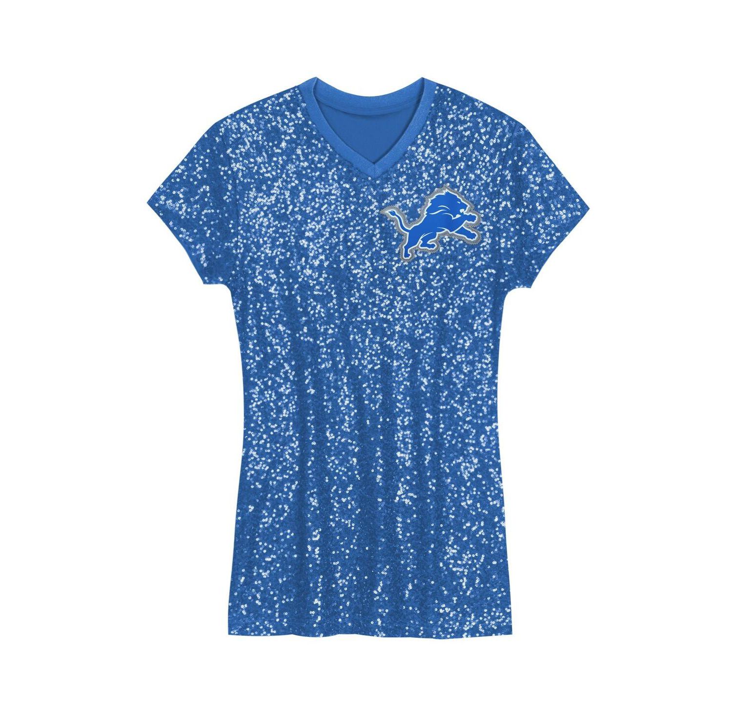 Big Girls Aidan Hutchinson Blue Detroit Lions Sequin Player Name & Number V-Neck Dress