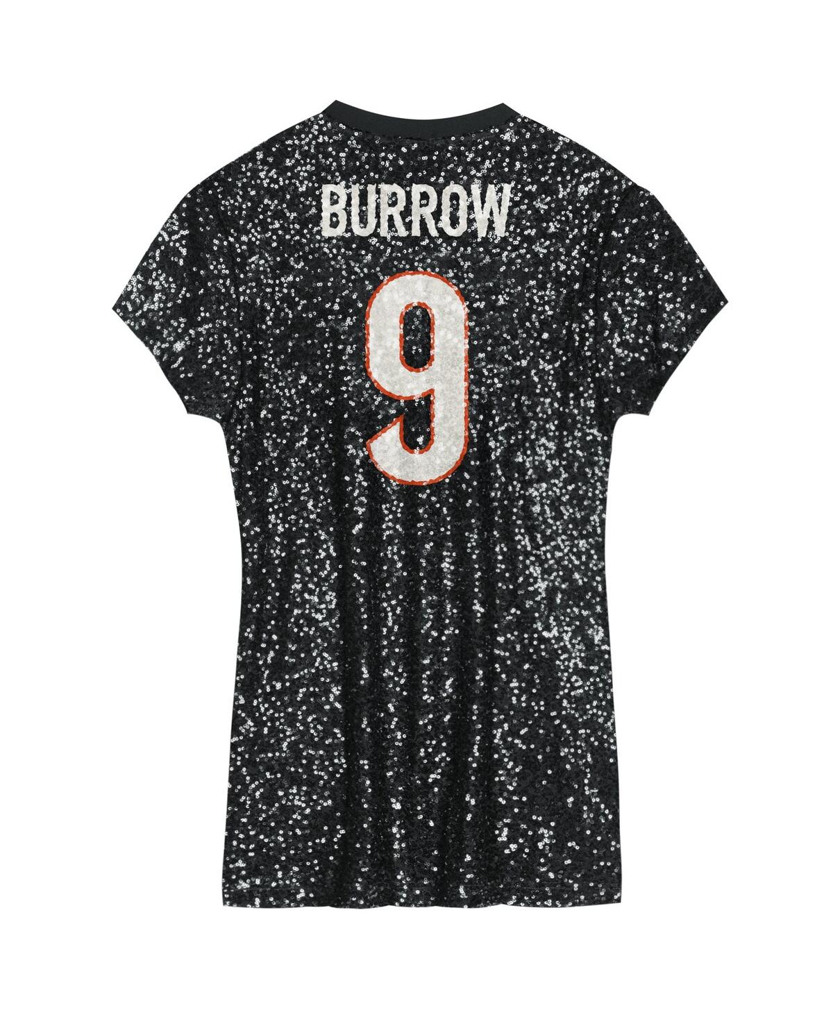 Outerstuff Big Girls Joe Burrow Black Cincinnati Bengals Sequin Player Name Number V-neck Dress In Black