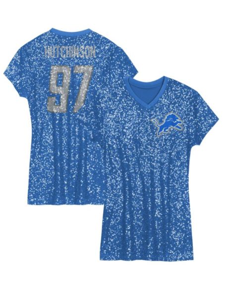 Платье Outerstuff Aidan Hutchinson Blue Detroit Lions Sequin Player Name & Number V-Neck Dress для девочек