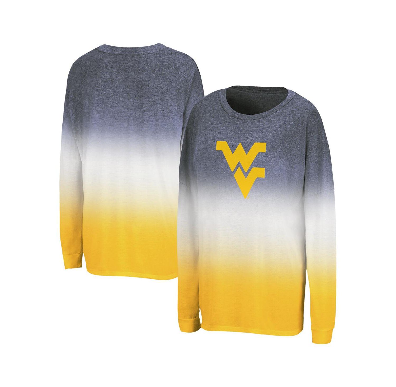 Women's Navy West Virginia Mountaineers Winkle Dip Dye Long Sleeve T-Shirt