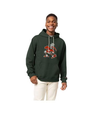 League Collegiate Wear Men's Dark Green Miami Hurricanes Vintage Logo Essential Fleece 2.0 Pullover Hoodie