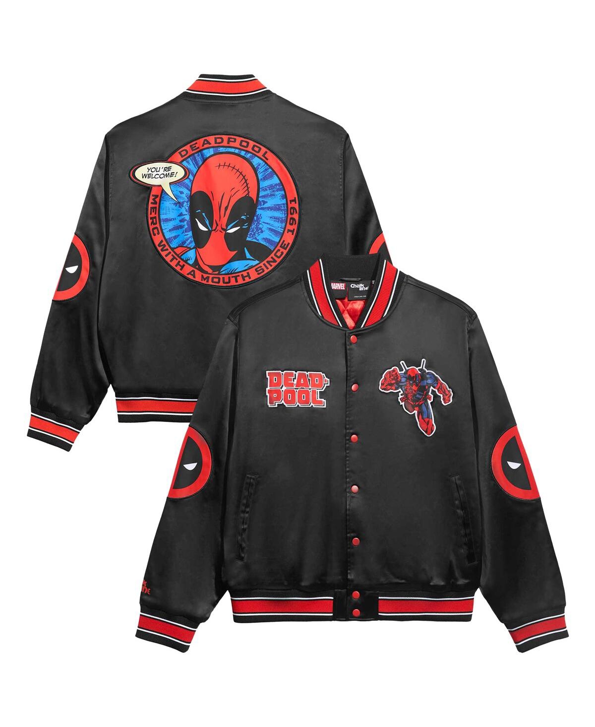 CHALK LINE MEN'S BLACK/RED DEADPOOL FANIMATION SATIN FULL-SNAP JACKET 