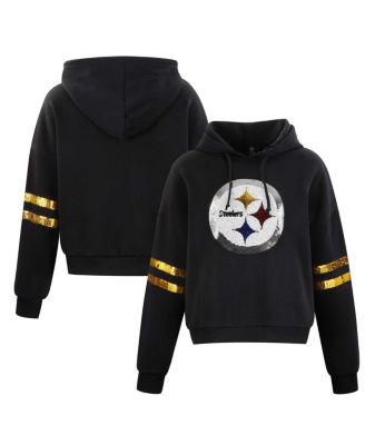 Cuce Womens Black Pittsburgh Steelers Cropped Sequins Pullover Hoodie 20990₽
