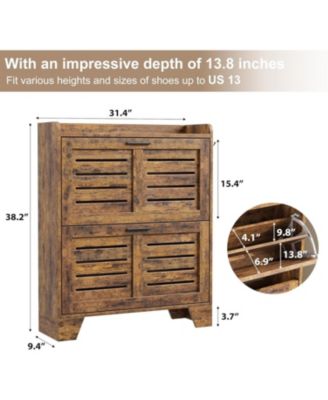 Shoe Storage Cabinet with 2 Flip Drawers, Narrow Shoe Cabinet for Entryway, Freestanding Hidden Slim Shoe Organizer Cabinet with Hooks for Foyer, Hallway, Garage