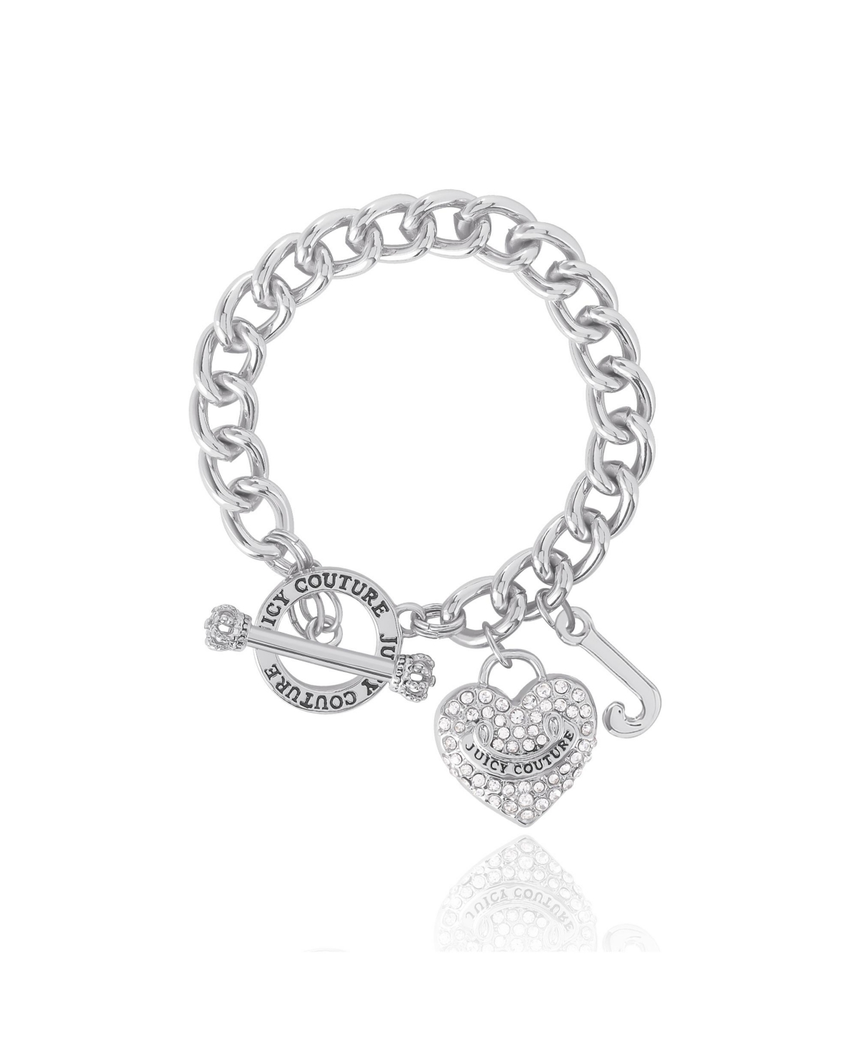 Toggle Bracelet with Crystal Heart Charm - Silver crystal toggle