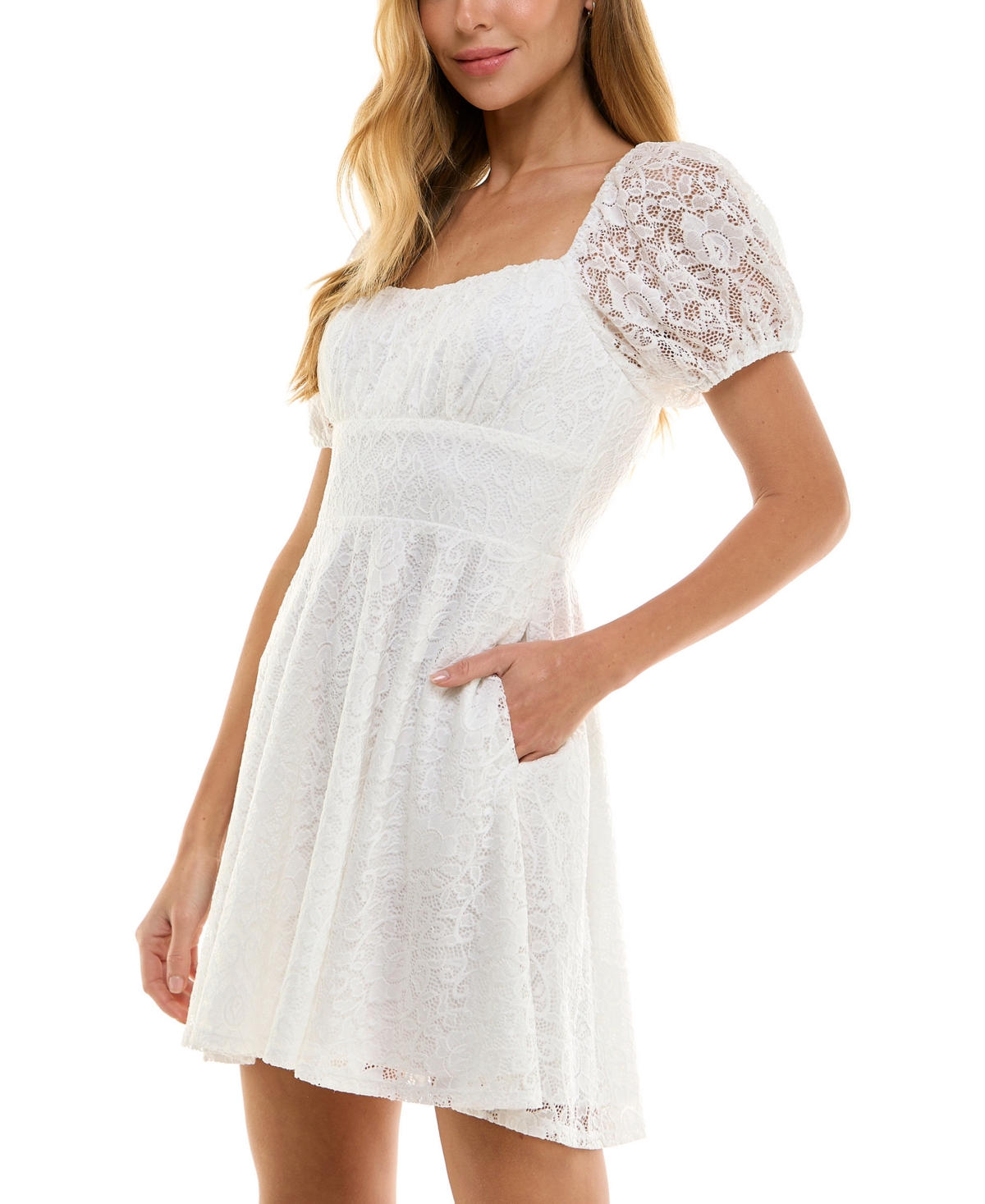 City Studios Juniors' Lace Fit & Flare Dress In White