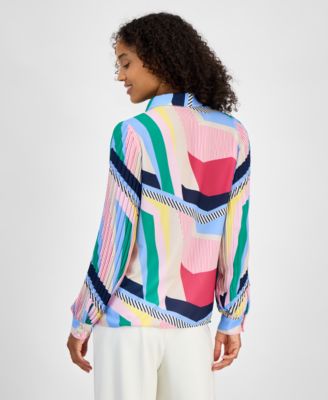 Women's Abstract-Print Button-Down Blouse