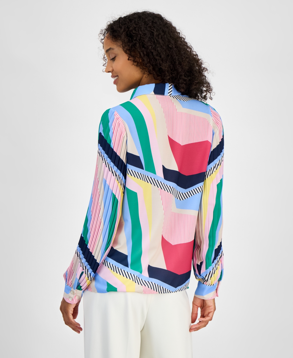 T Tahari Women's Abstract-print Button-down Blouse In Kaleidoscope