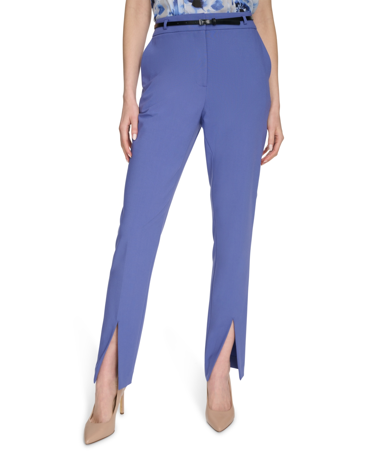 Calvin Klein Women's Front-Slit Slim-Leg Pants - Future Dusk