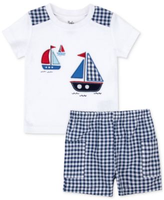 Baby Essentials - Baby Boys 2-Pc. Sailboat & Seersucker Shirt & Shorts Set