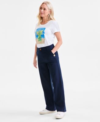 Petite Mid-Rise Dobby Twill Wide-Leg Pants, Exclusively at Macy's