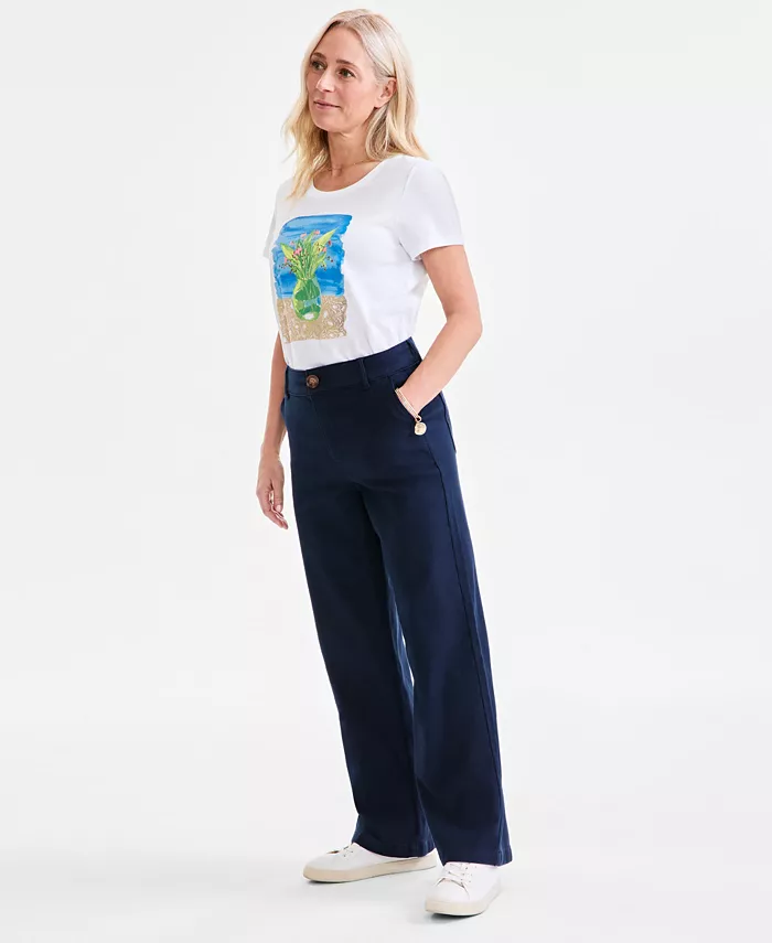 Petite Mid-Rise Dobby Twill Wide-Leg Pants - thumbnail 4