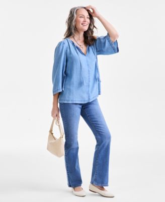 売れ筋商品|||スタイルアンドコー カットソー トップス レディース Women's Printed 3/4 Sleeve Split-Neck Blouse, Exclusively at Macy's Spot Airy Blue Style & Co Women's Printed Pima Cotton 3/4-Sleeve Top