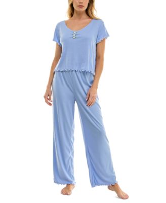 Roudelain - Women's Lettuce-Hem Pointelle Pajama Set