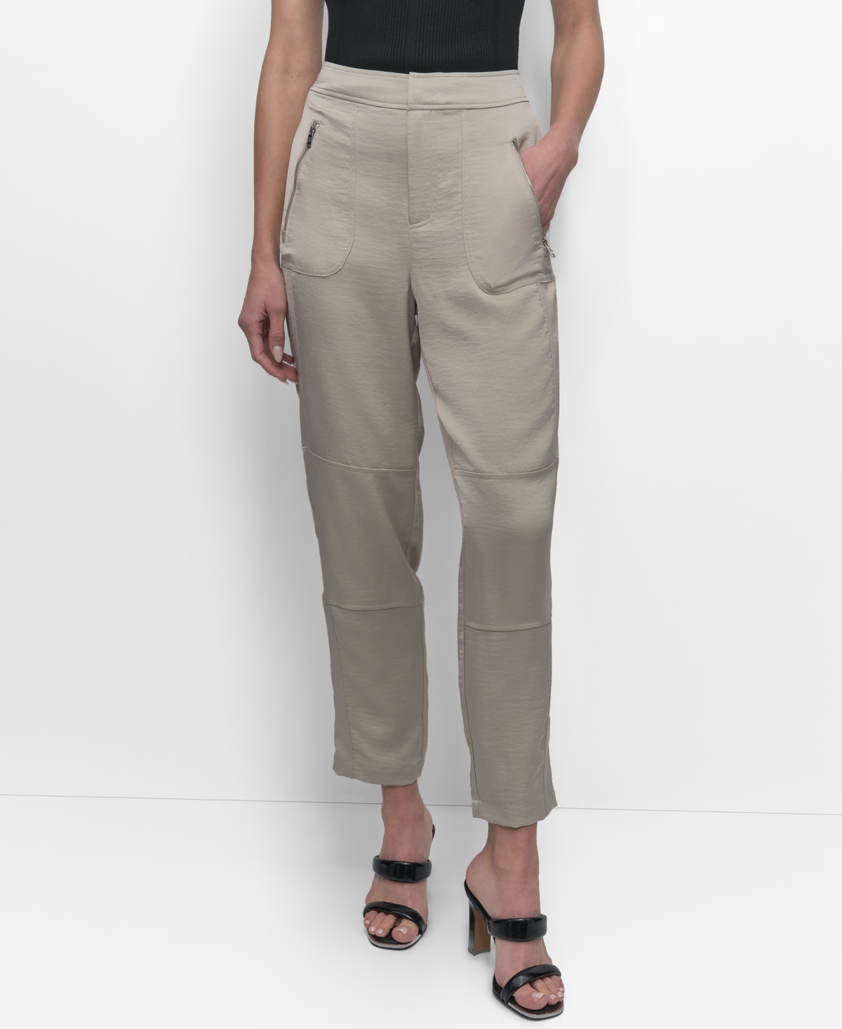 Women's Elastic Waist-Back Zipper Trousers - Pebble