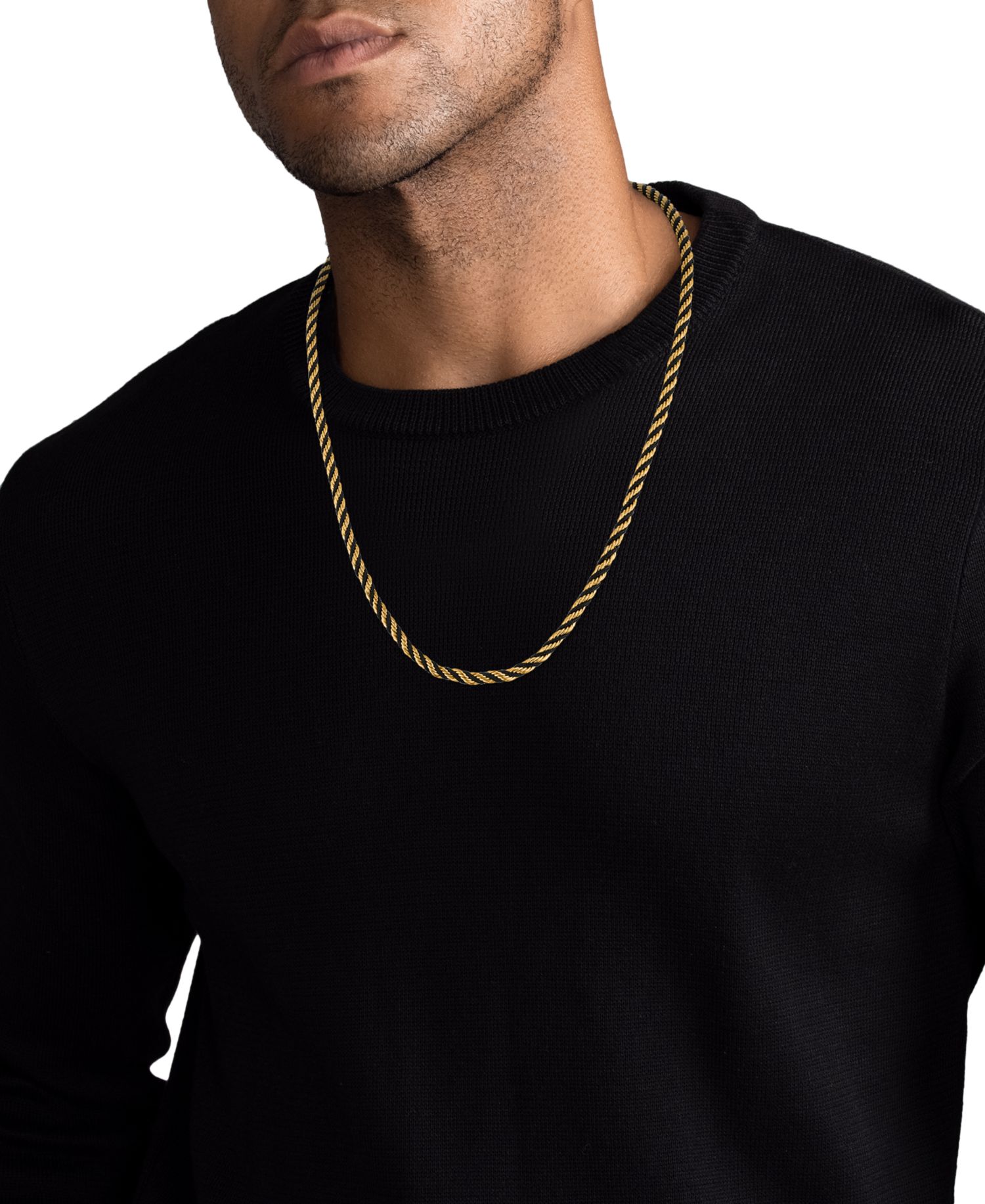 Black Cord Intertwined Rope Link 22" Chain Necklace in Gold-Tone Ion-Plated Stainless Steel
