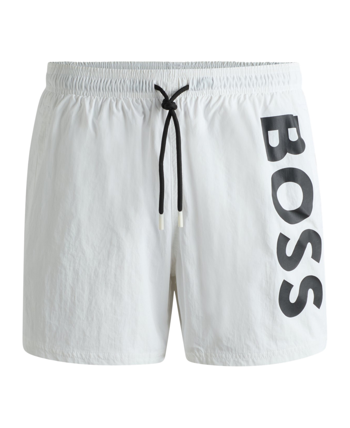 Hugo Boss Boss By  Men's Vertical-logo Quick-dry Poplin Swim Shorts In White