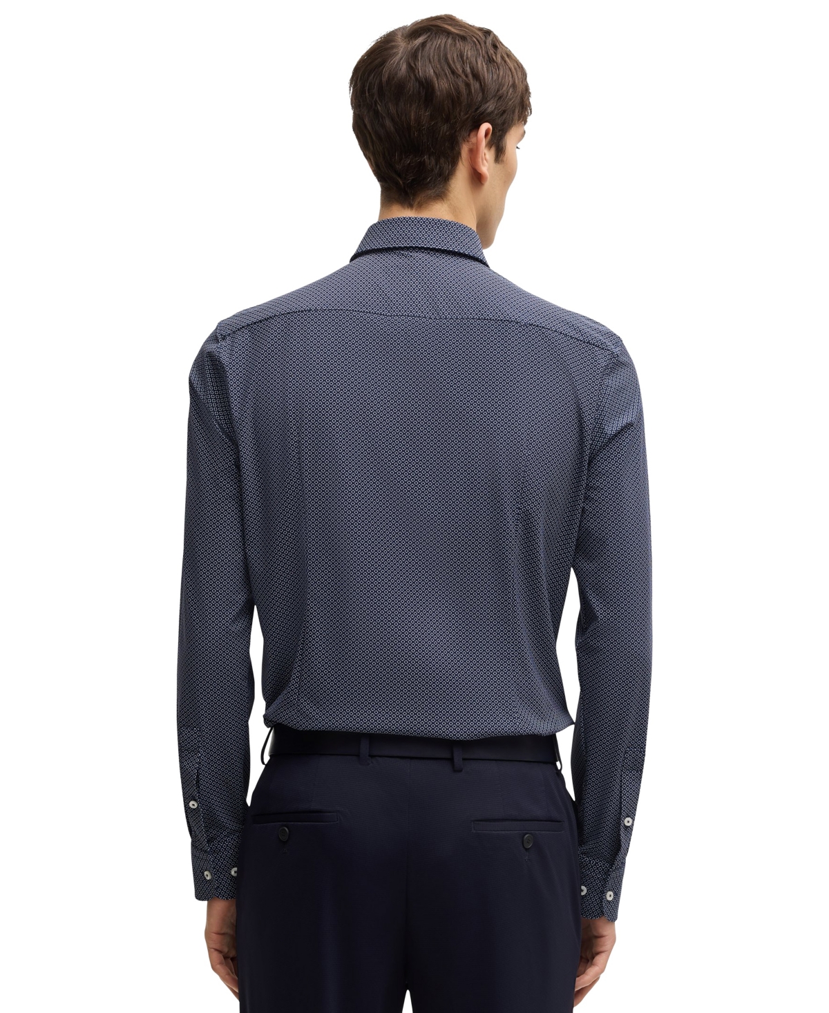 Hugo Boss Boss By  Men's Slim-fit Geometric Print Performance Shirt In Navy