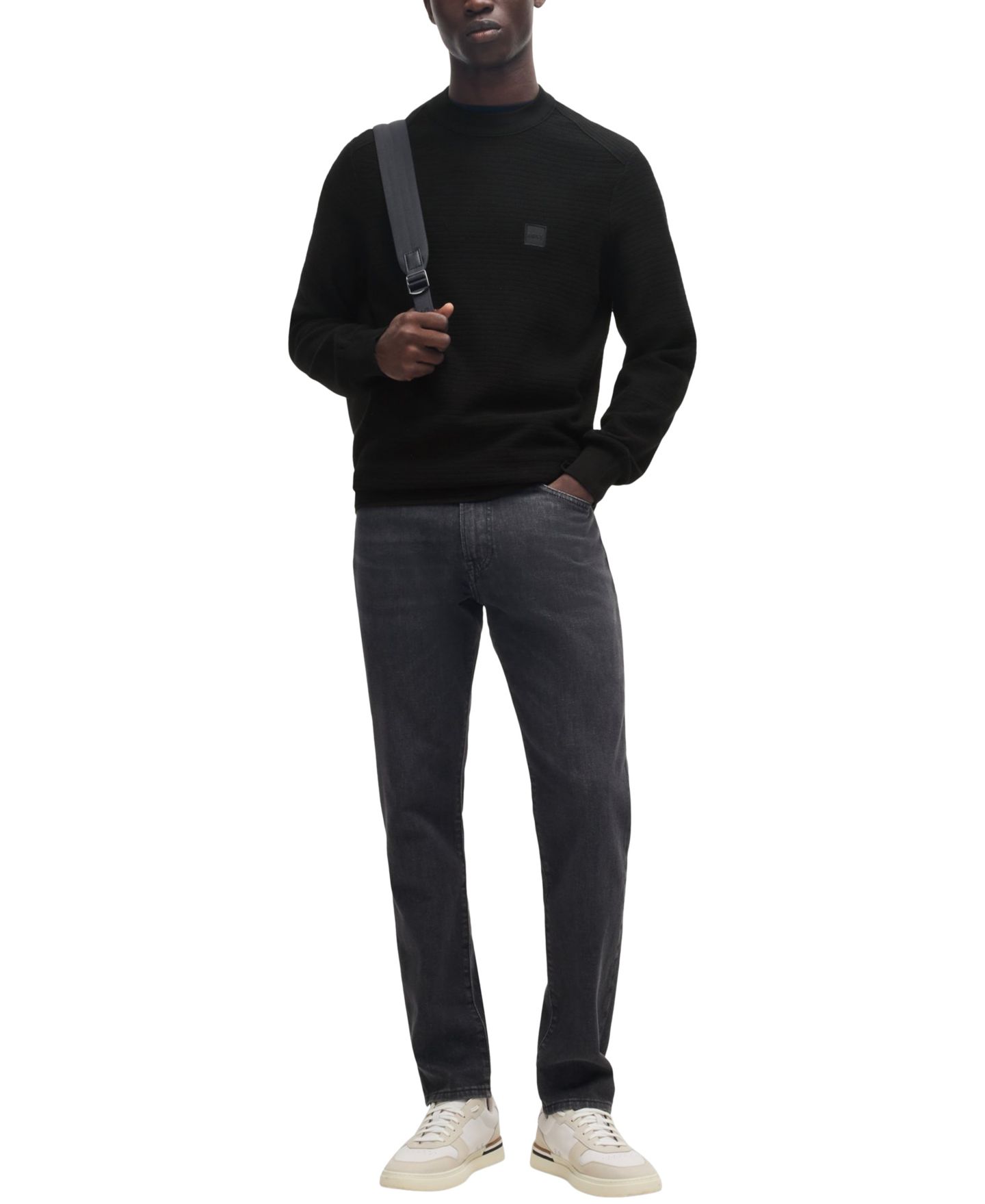Мужской свитер Hugo Boss Logo Patch Regular-Fit, цвет: Чёрный — фото 2